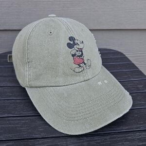 Mickey Mouse Disney Parks Adjustable Distressed Green Strap back Hat Cap Adult